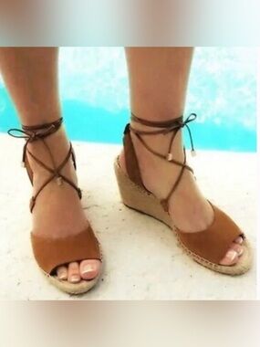 Ankle-Tie Brown Espadrille Wedge Sandals